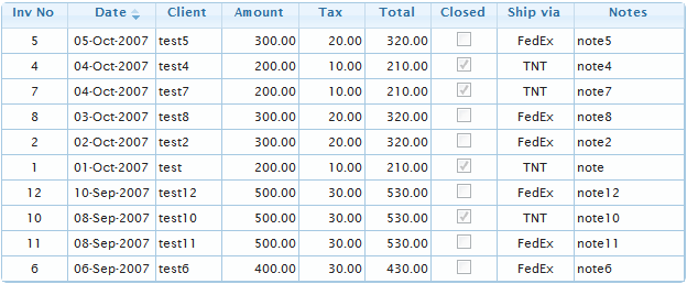 jqgrid table