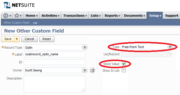 NetSuite Custom Fields